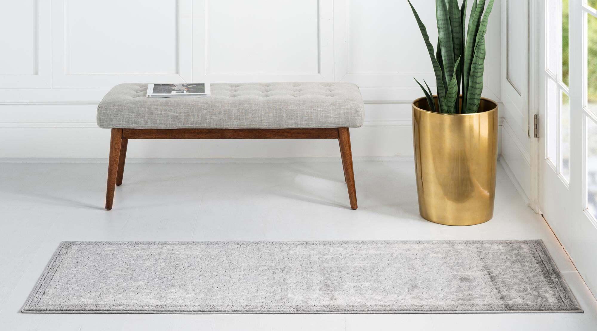 Unique Loom Indoor Rugs - Portland Floral 8 Ft Runner Rug Gray & Multicolor