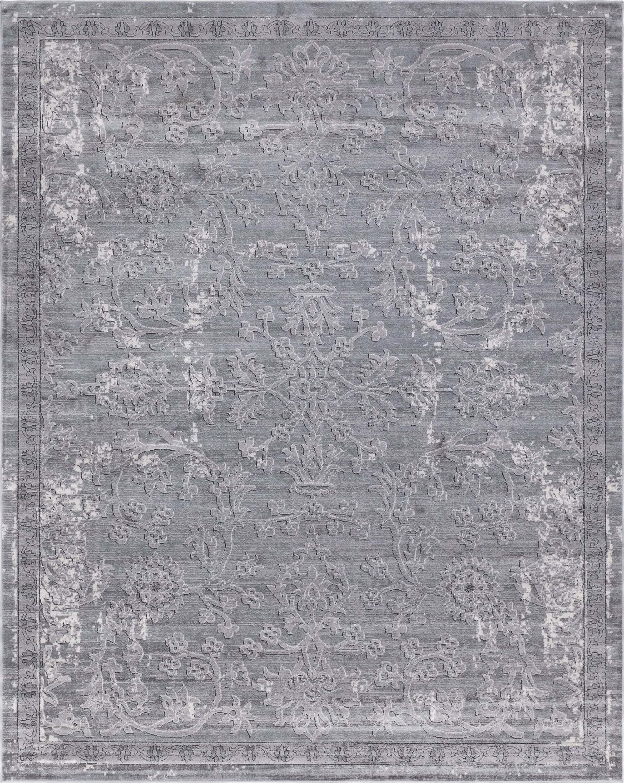 Unique Loom Indoor Rugs - Portland Floral Rectangular 8x10 Rug Gray & Ivory