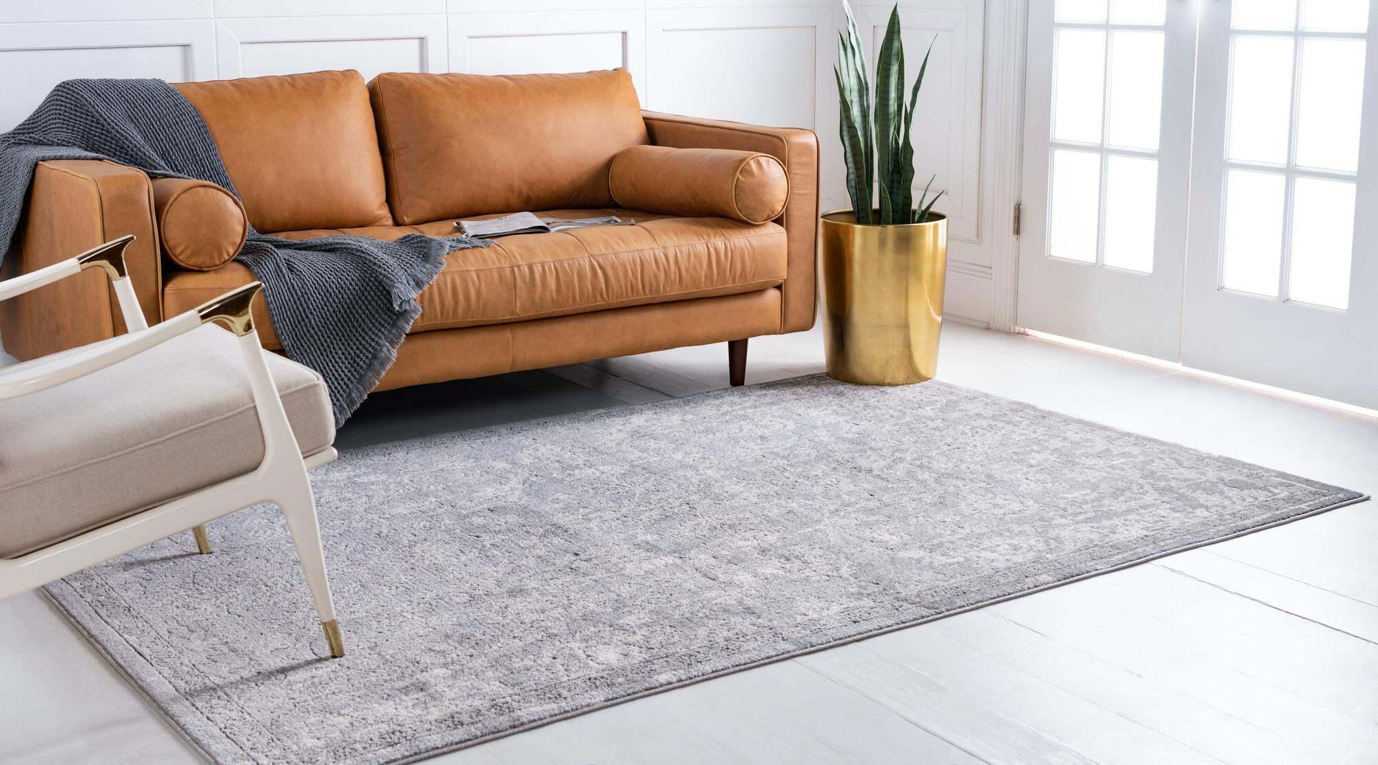 Unique Loom Indoor Rugs - Portland Floral Rectangular 8x10 Rug Gray & Ivory