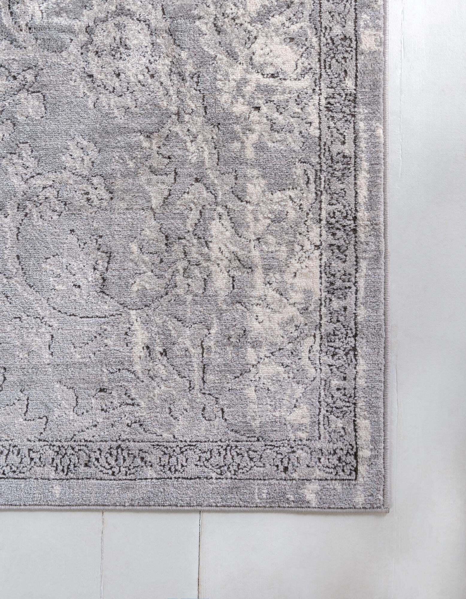 Unique Loom Indoor Rugs - Portland Floral Rectangular 8x10 Rug Gray & Ivory
