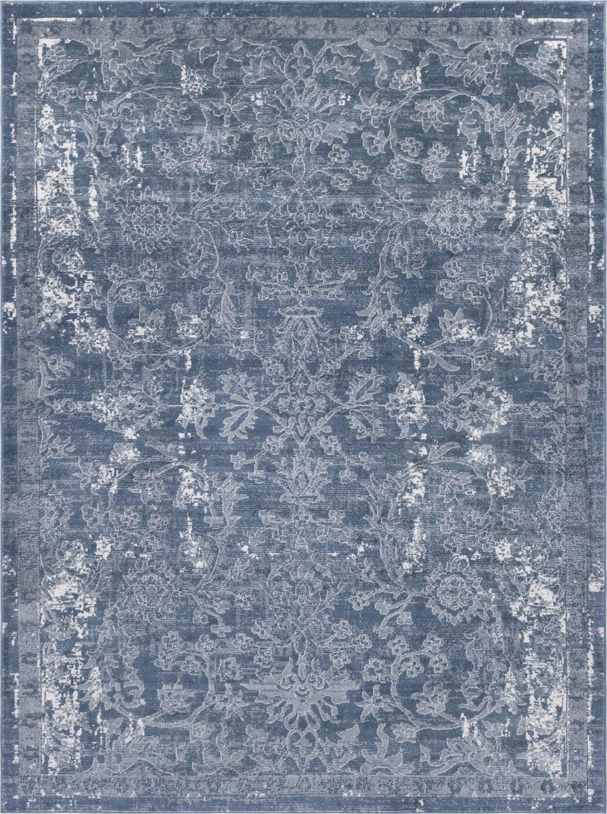 Unique Loom Indoor Rugs - Portland Floral Rectangular 8x11 Rug Blue & Gray