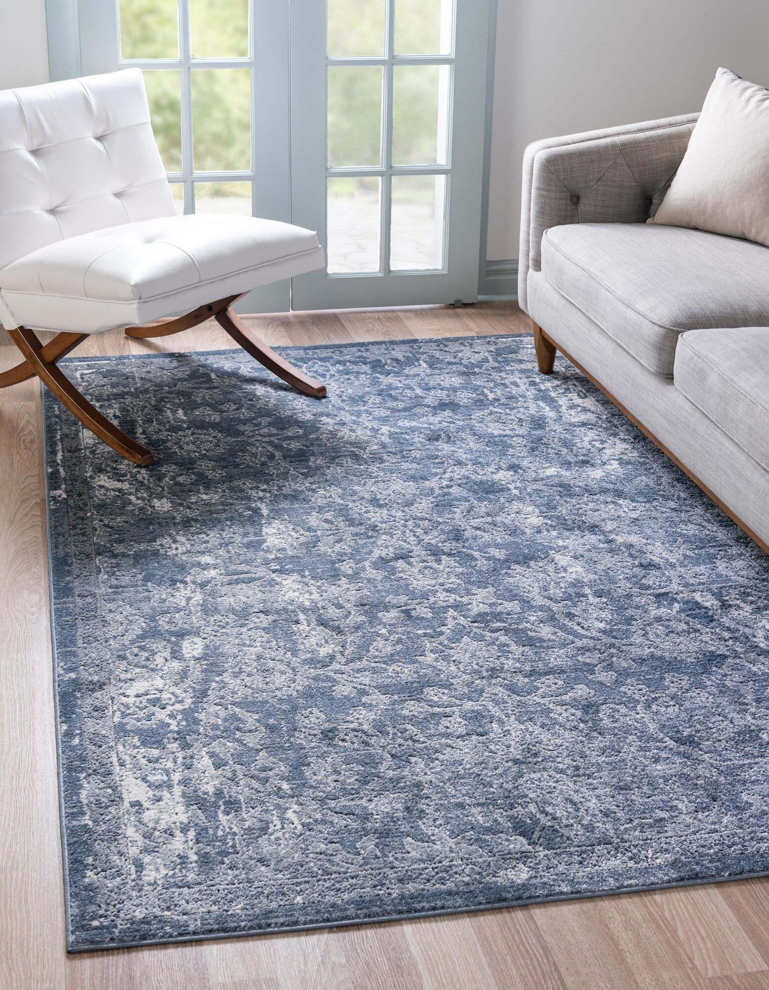 Unique Loom Indoor Rugs - Portland Floral Rectangular 8x11 Rug Blue & Gray