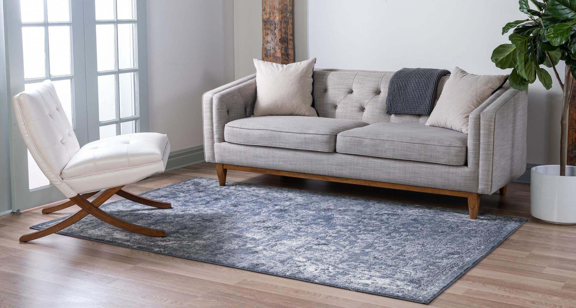 Unique Loom Indoor Rugs - Portland Floral Rectangular 8x11 Rug Blue & Gray