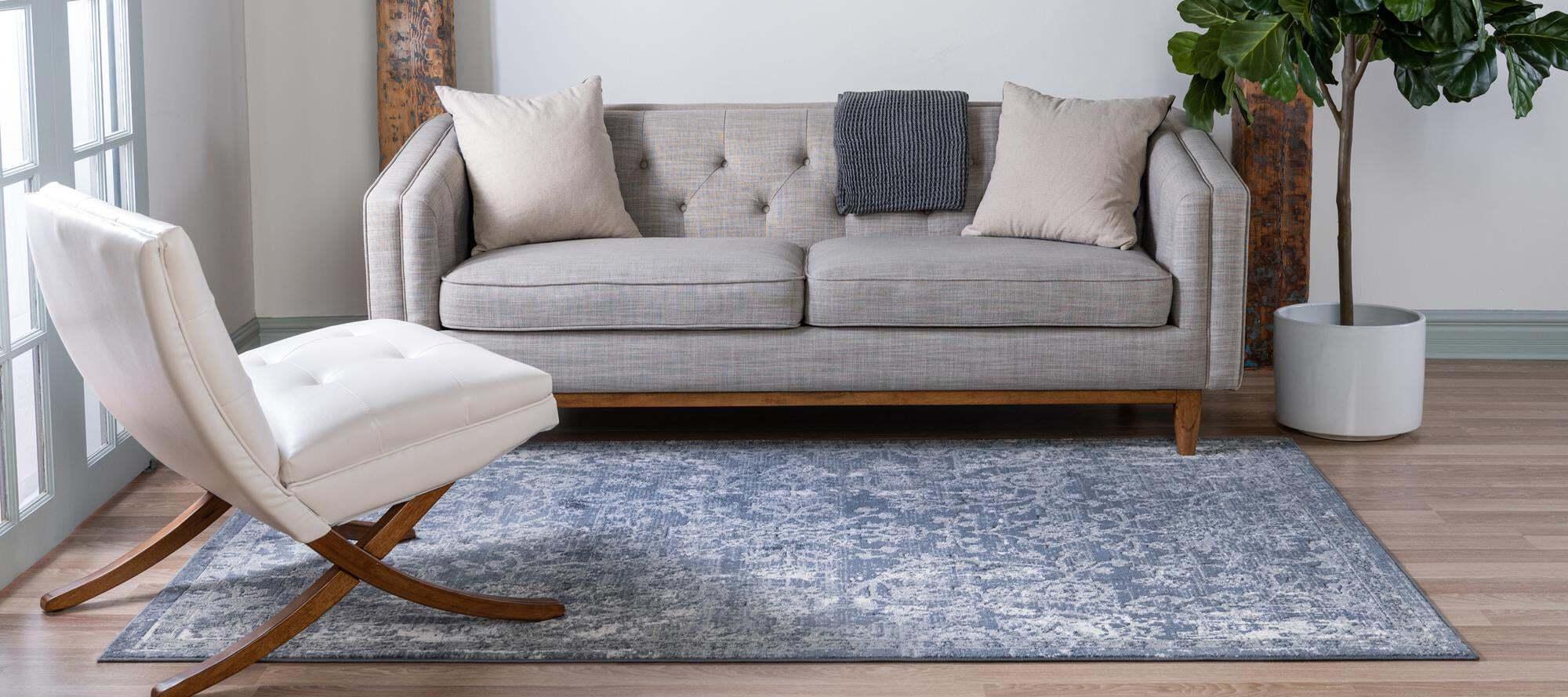 Unique Loom Indoor Rugs - Portland Floral Rectangular 8x11 Rug Blue & Gray
