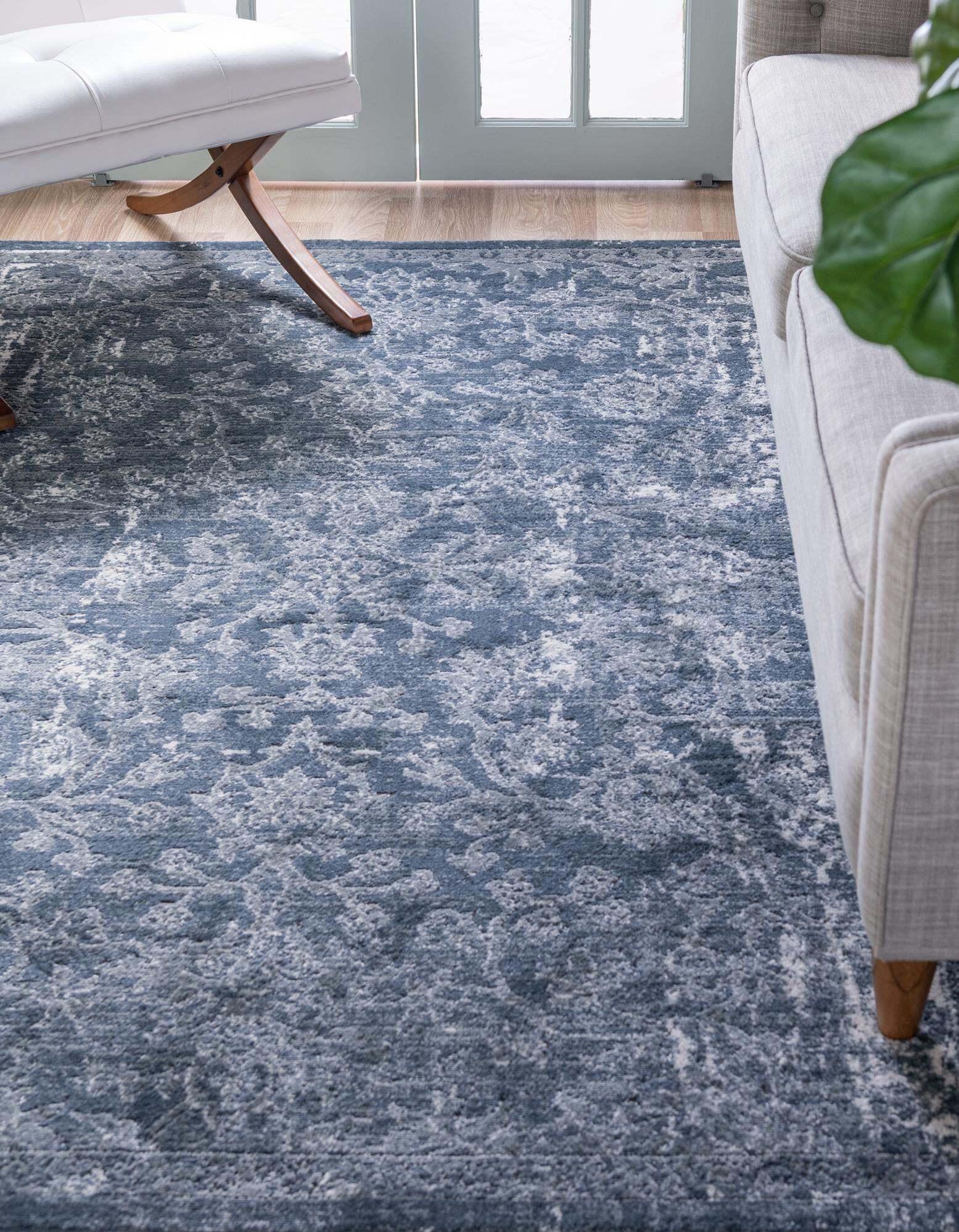 Unique Loom Indoor Rugs - Portland Floral Rectangular 8x11 Rug Blue & Gray
