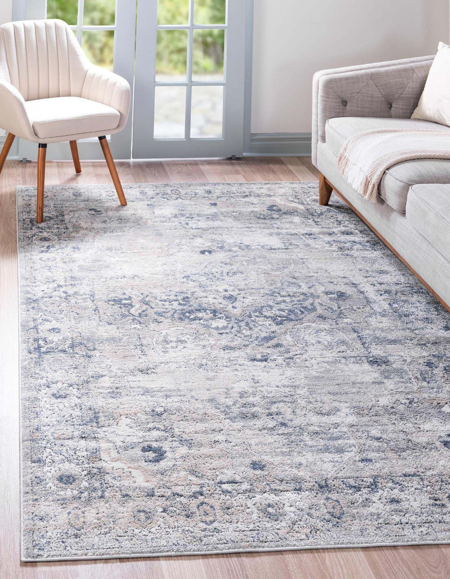 Unique Loom Indoor Rugs - Portland Medallion Rectangular 8x10 Rug Ivory & Gray