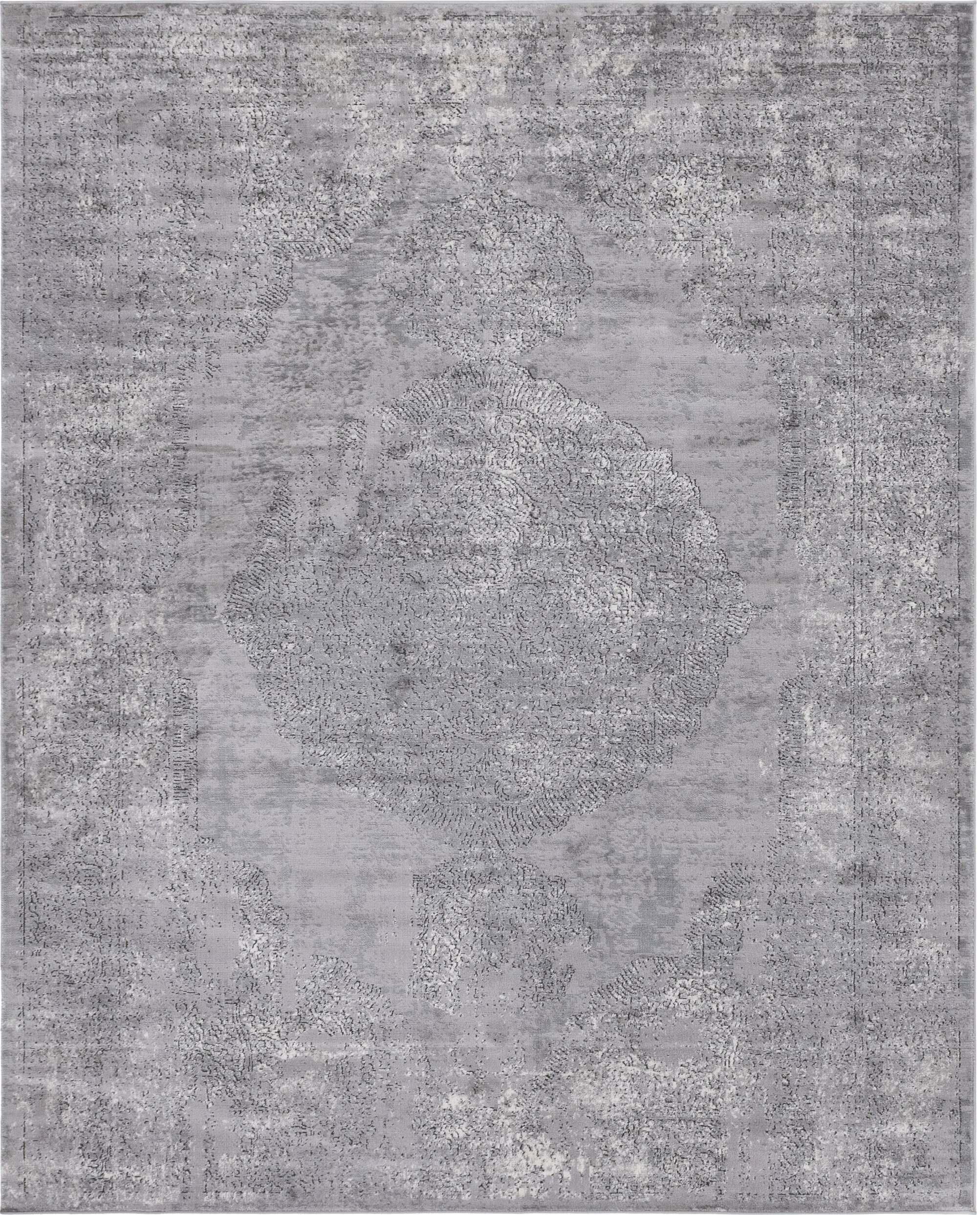 Unique Loom Indoor Rugs - Portland Medallion Rectangular 8x10 Rug Light Gray & Gray