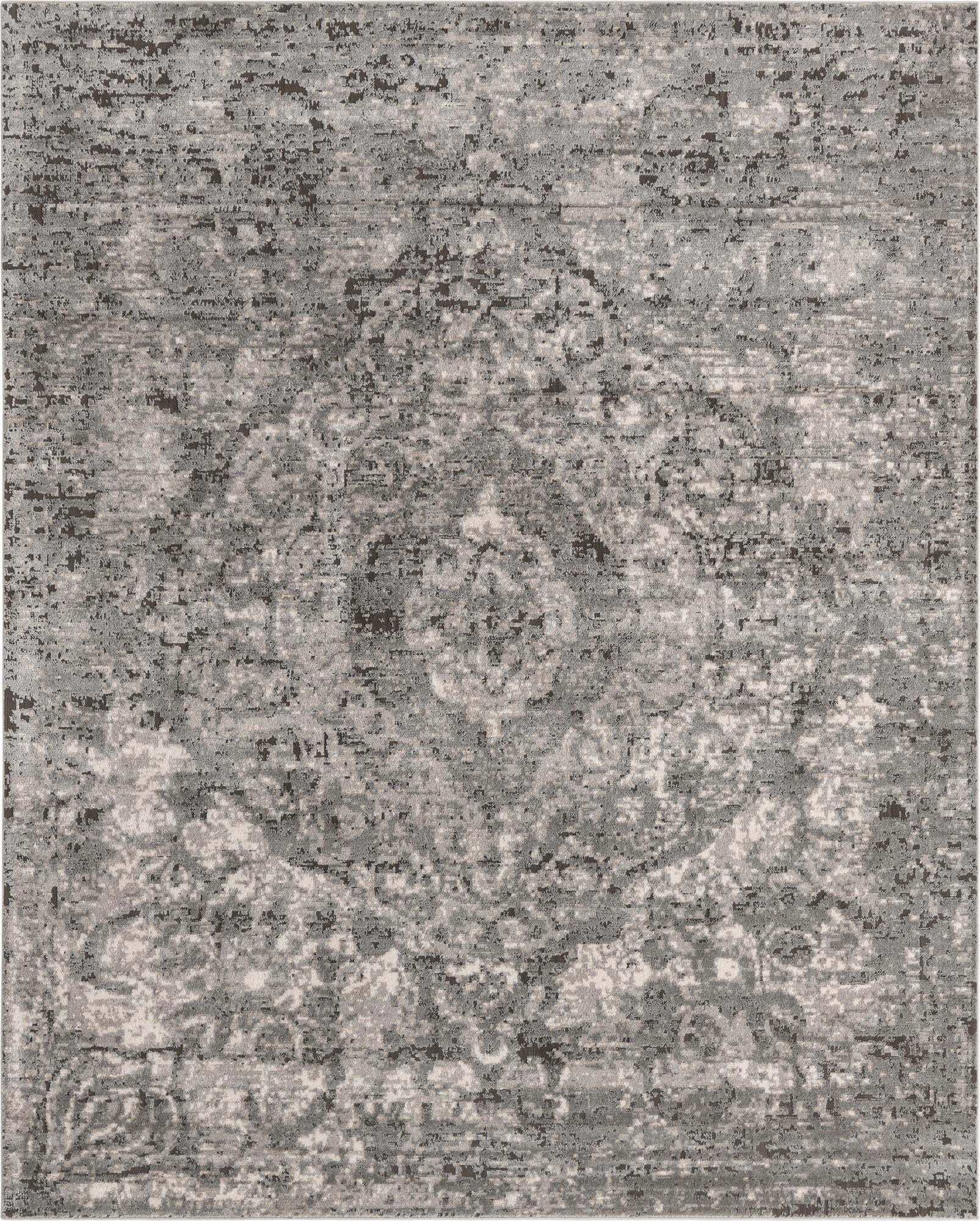 Unique Loom Indoor Rugs - Portland Medallion Rectangular 8x10 Rug Light Gray & Ivory