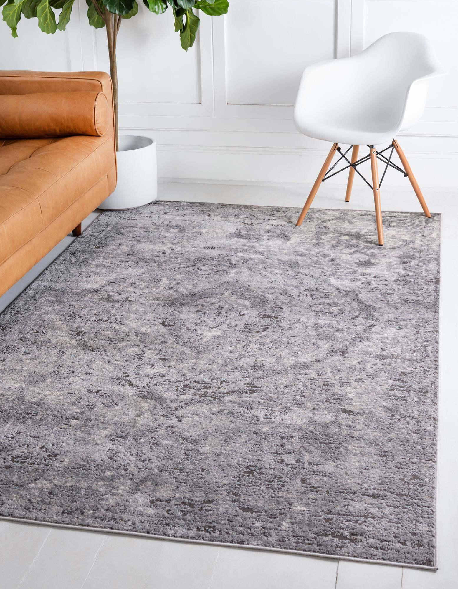 Unique Loom Indoor Rugs - Portland Medallion Rectangular 8x10 Rug Light Gray & Ivory