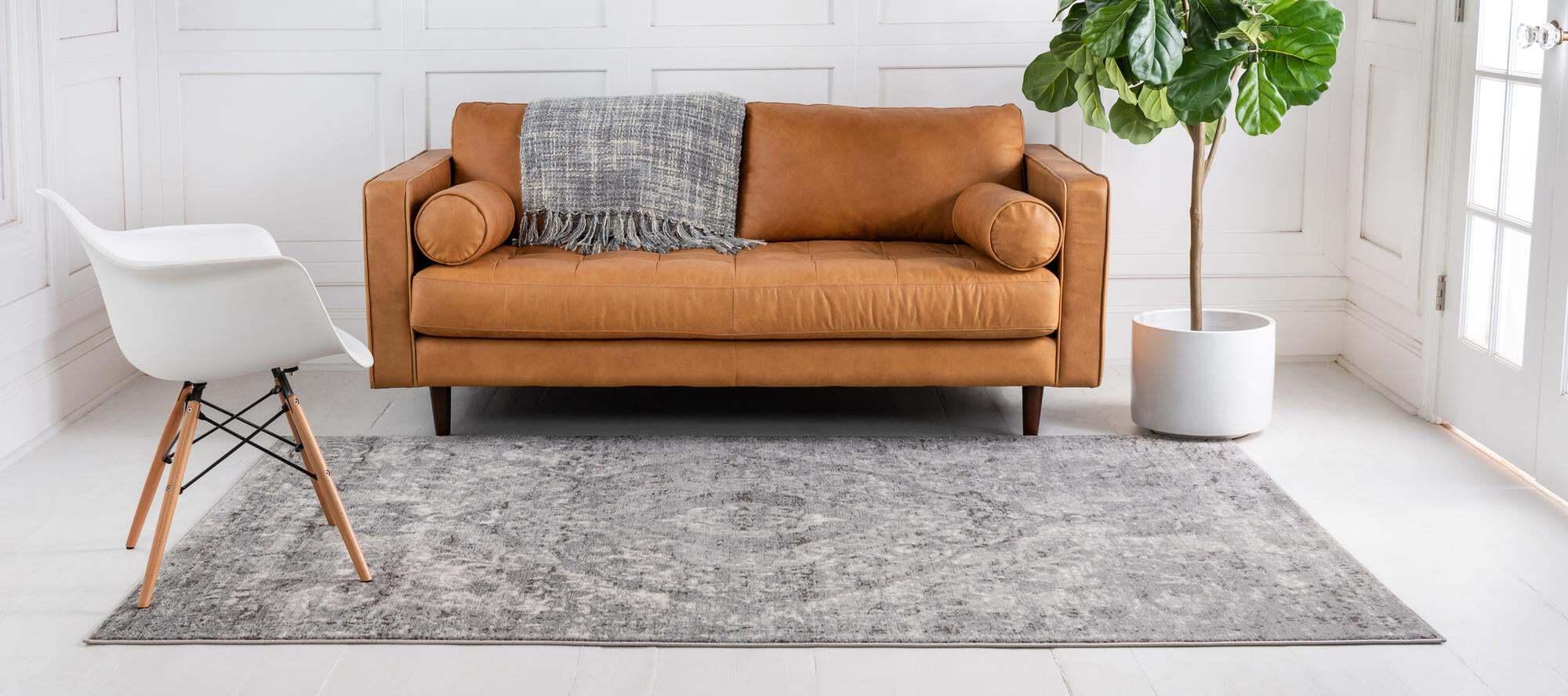 Unique Loom Indoor Rugs - Portland Medallion Rectangular 8x10 Rug Light Gray & Ivory