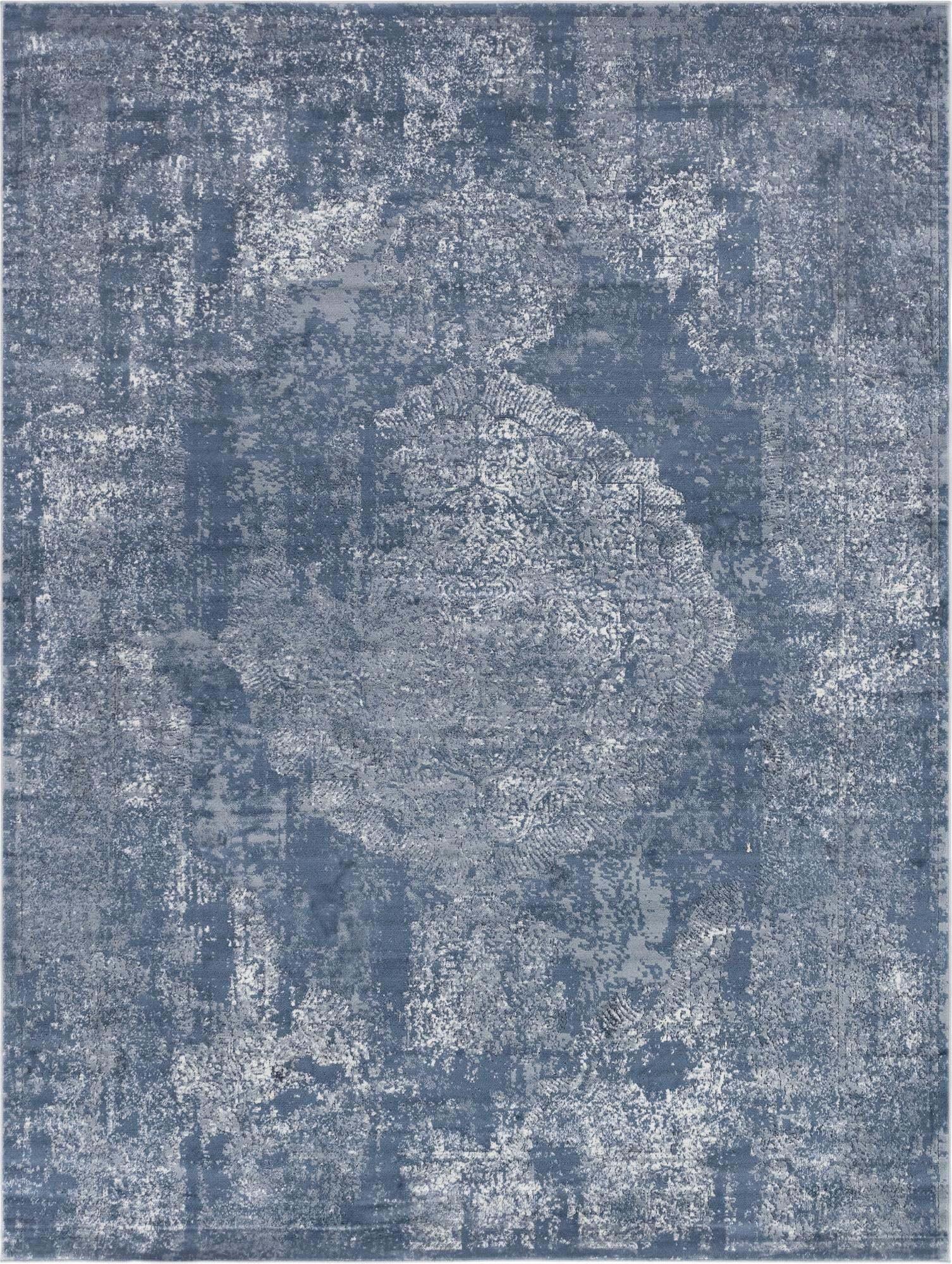 Unique Loom Indoor Rugs - Portland Medallion Rectangular 9x12 Rug Blue & Gray