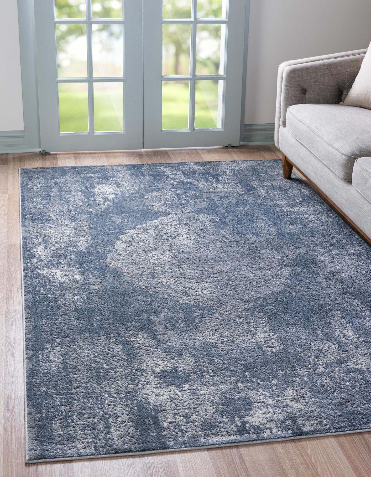 Unique Loom Indoor Rugs - Portland Medallion Rectangular 9x12 Rug Blue & Gray