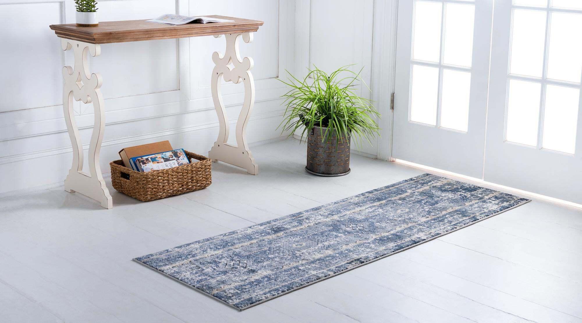 Unique Loom Indoor Rugs - Portland Striped 6 Ft Runner Rug Blue & Multicolor