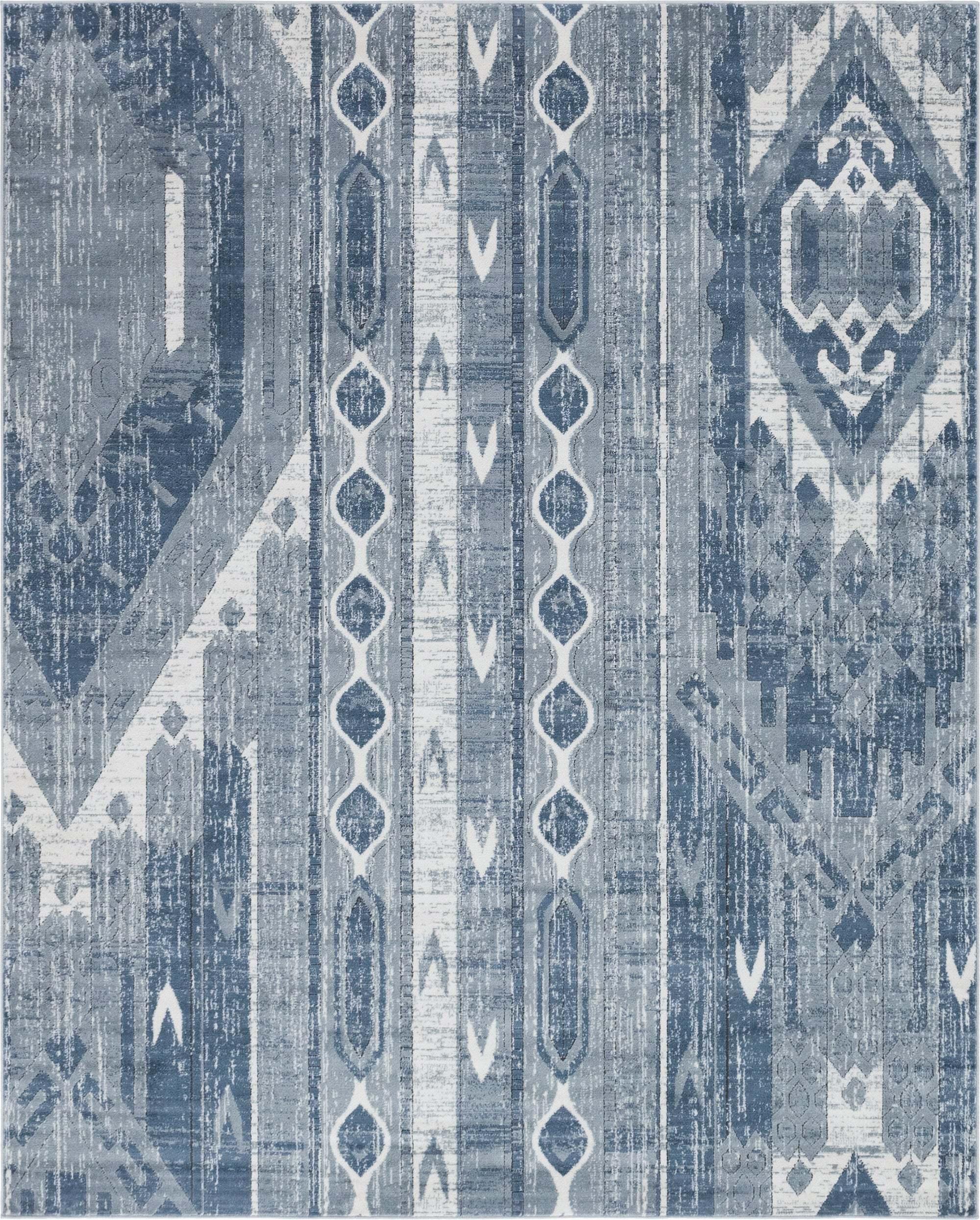 Unique Loom Indoor Rugs - Portland Striped Rectangular 8x10 Rug Blue & Gray