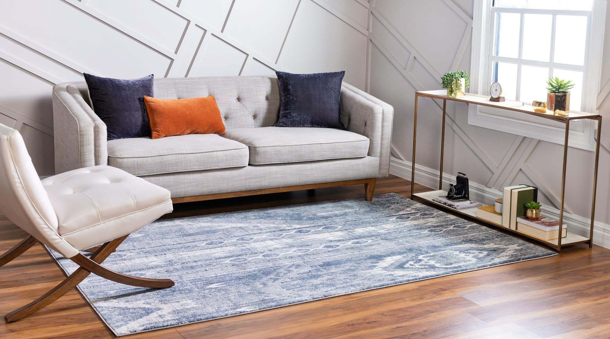 Unique Loom Indoor Rugs - Portland Striped Rectangular 8x10 Rug Blue & Gray