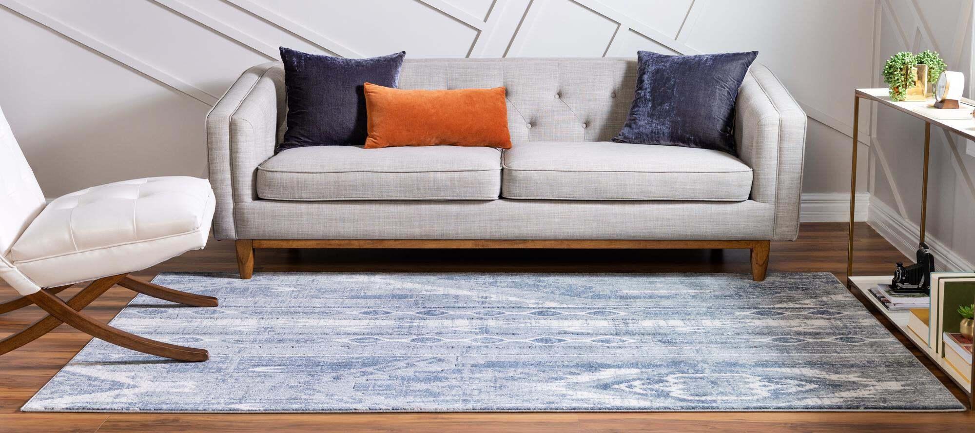 Unique Loom Indoor Rugs - Portland Striped Rectangular 8x10 Rug Blue & Gray