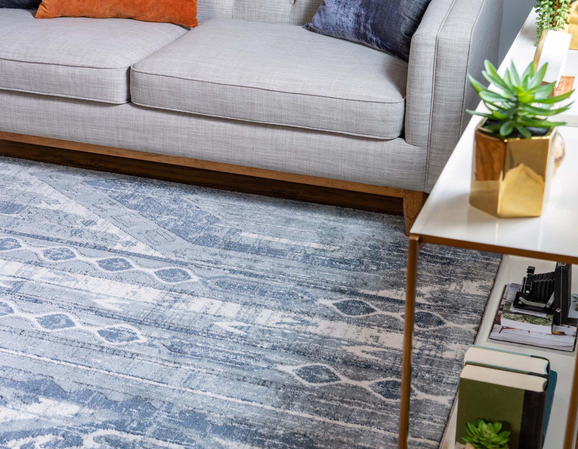 Unique Loom Indoor Rugs - Portland Striped Rectangular 8x10 Rug Blue & Gray