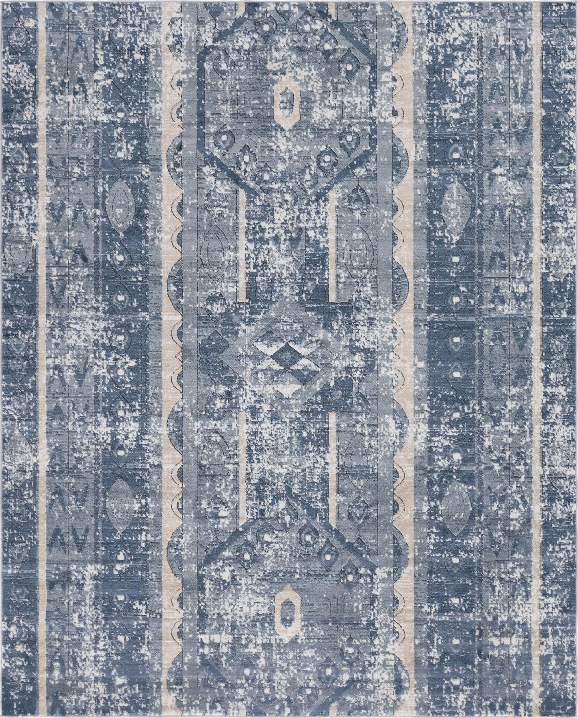 Unique Loom Indoor Rugs - Portland Striped Rectangular 8x10 Rug Blue & Ivory