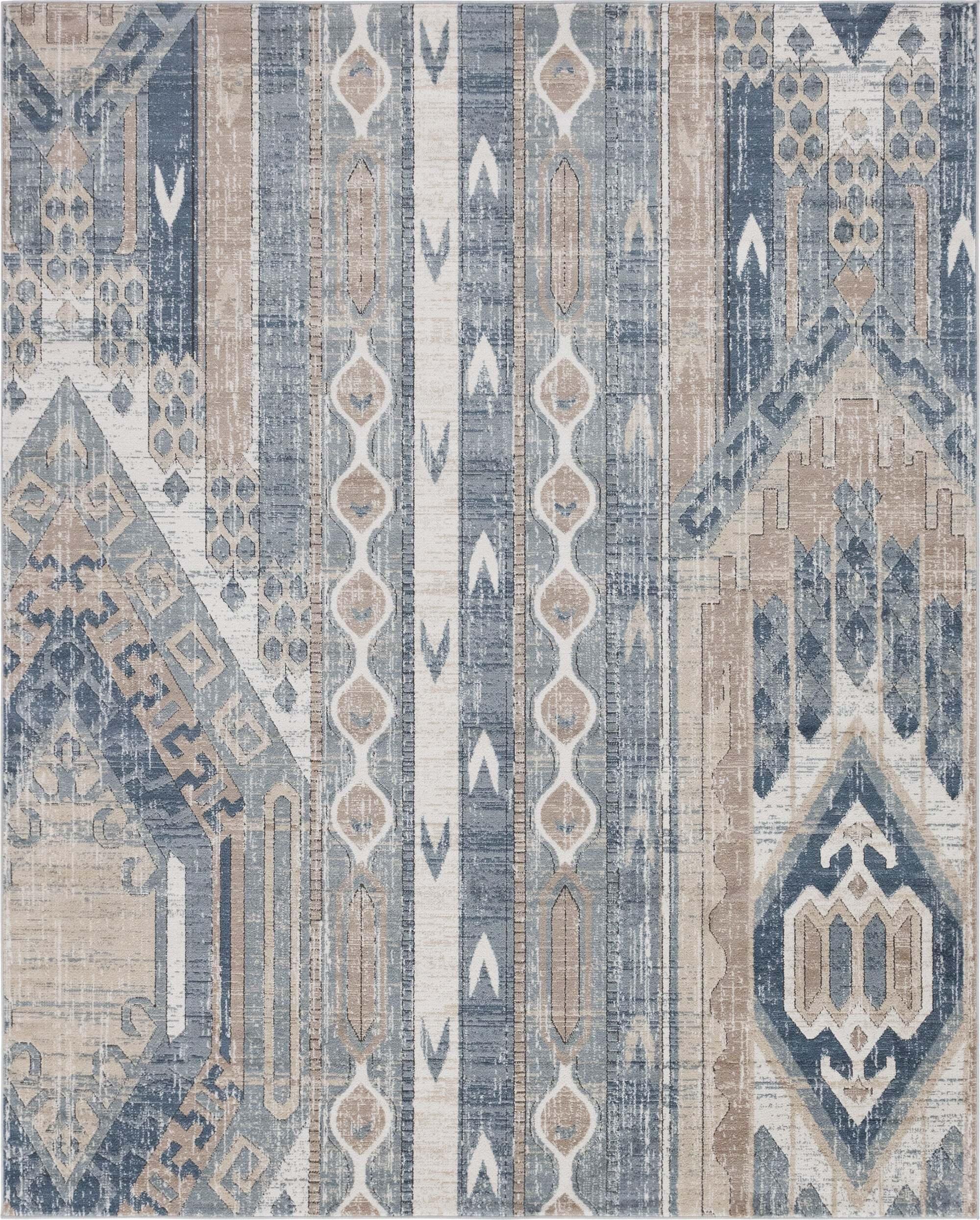 Unique Loom Indoor Rugs - Portland Striped Rectangular 8x10 Rug Navy Blue & Tan