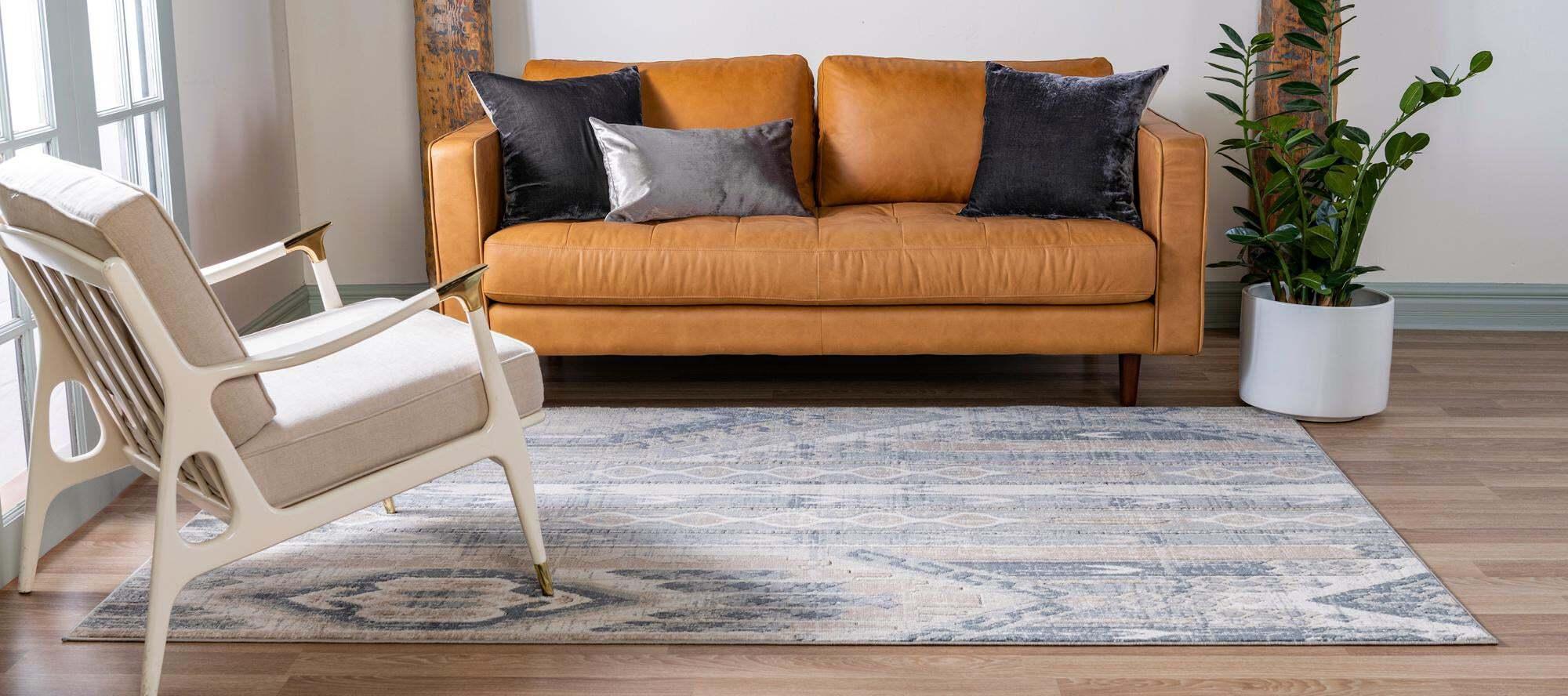 Unique Loom Indoor Rugs - Portland Striped Rectangular 8x10 Rug Navy Blue & Tan