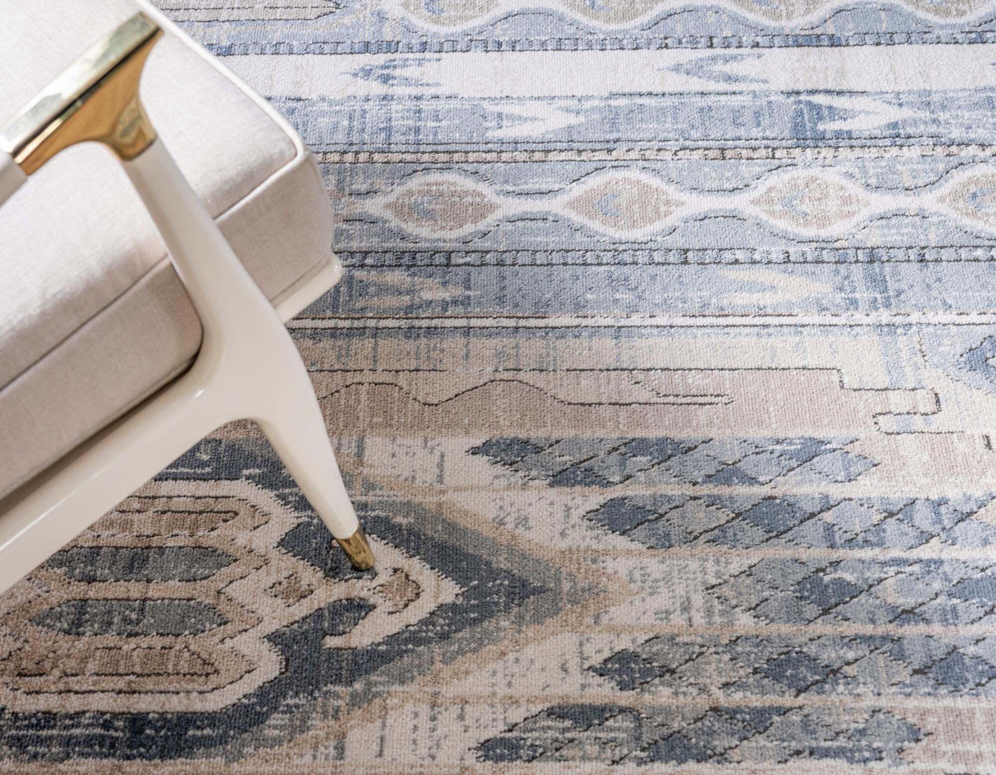 Unique Loom Indoor Rugs - Portland Striped Rectangular 8x10 Rug Navy Blue & Tan