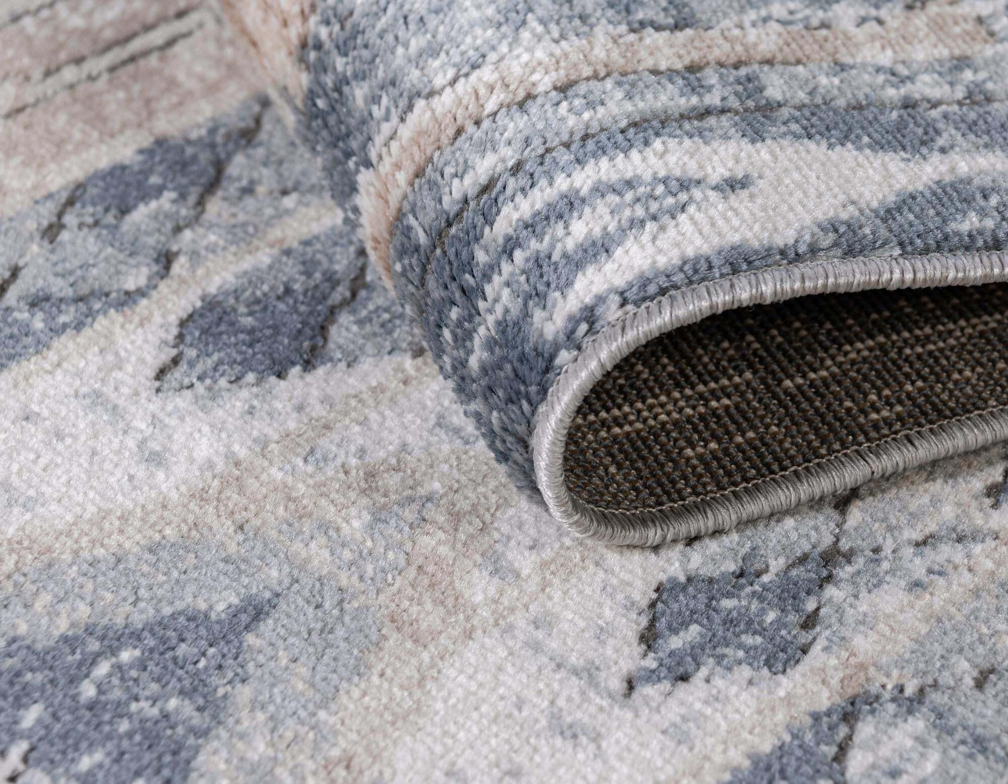 Unique Loom Indoor Rugs - Portland Striped Rectangular 8x10 Rug Navy Blue & Tan