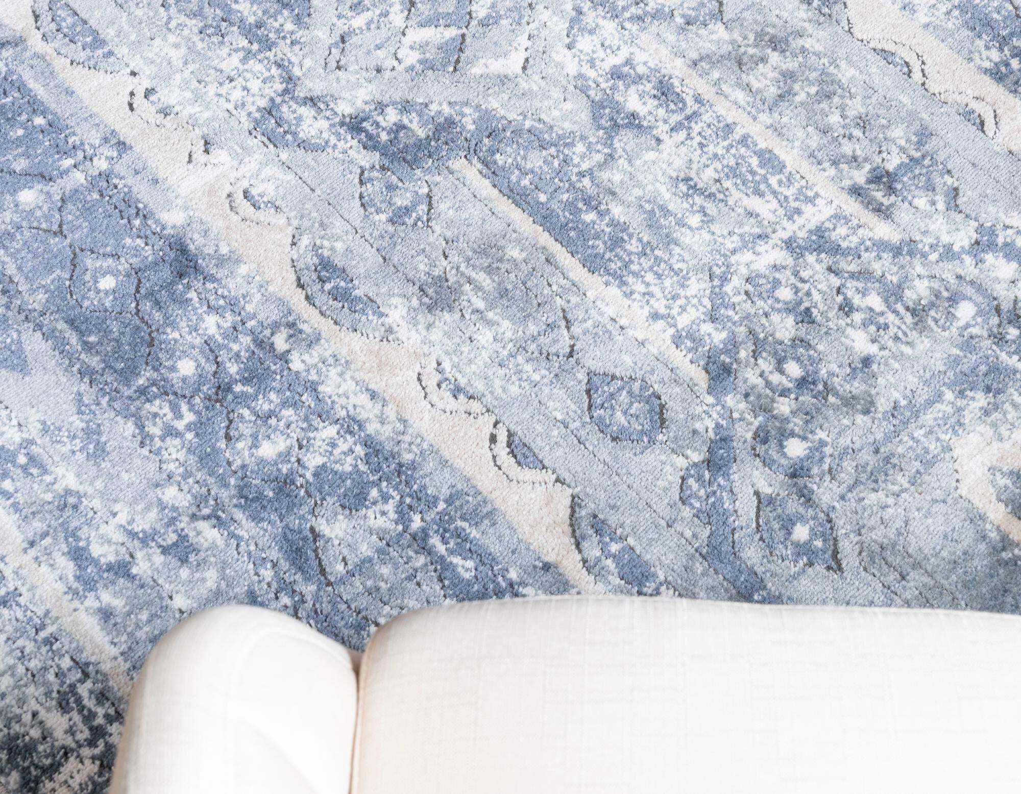 Unique Loom Indoor Rugs - Portland Striped Rectangular 8x11 Rug Blue & Ivory