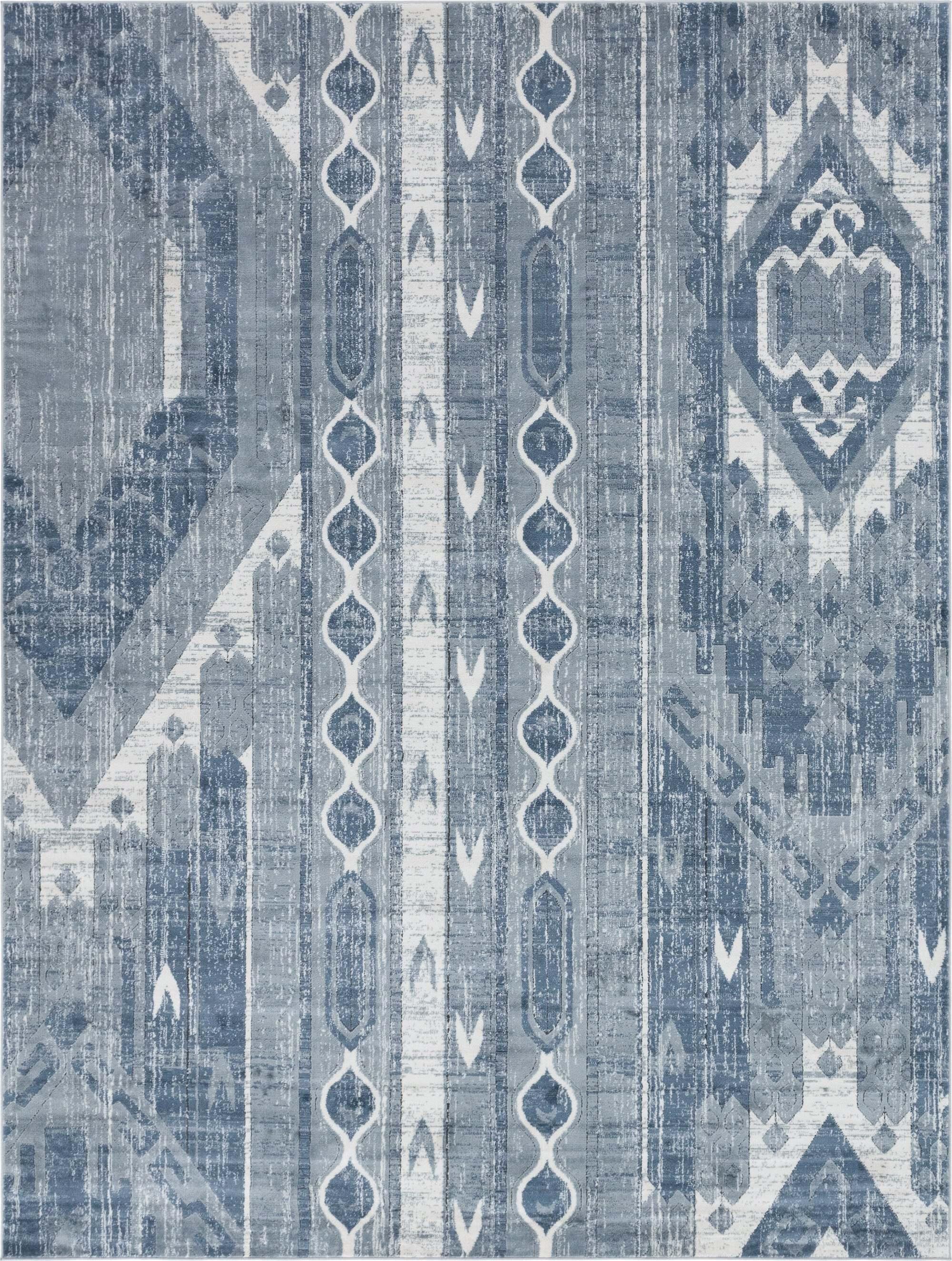 Unique Loom Indoor Rugs - Portland Striped Rectangular 9x12 Rug Blue & Gray