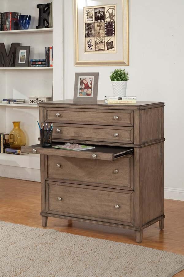 Alpine Furniture Chest of Drawers - Potter 4 Drawer Multifunction Chest w/Pull Out Tray, French Truffle
