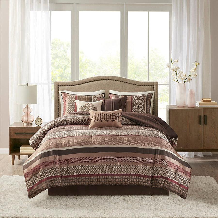 Olliix.com Comforters & Blankets - Princeton 7 Piece Jacquard Comforter Set Red Queen