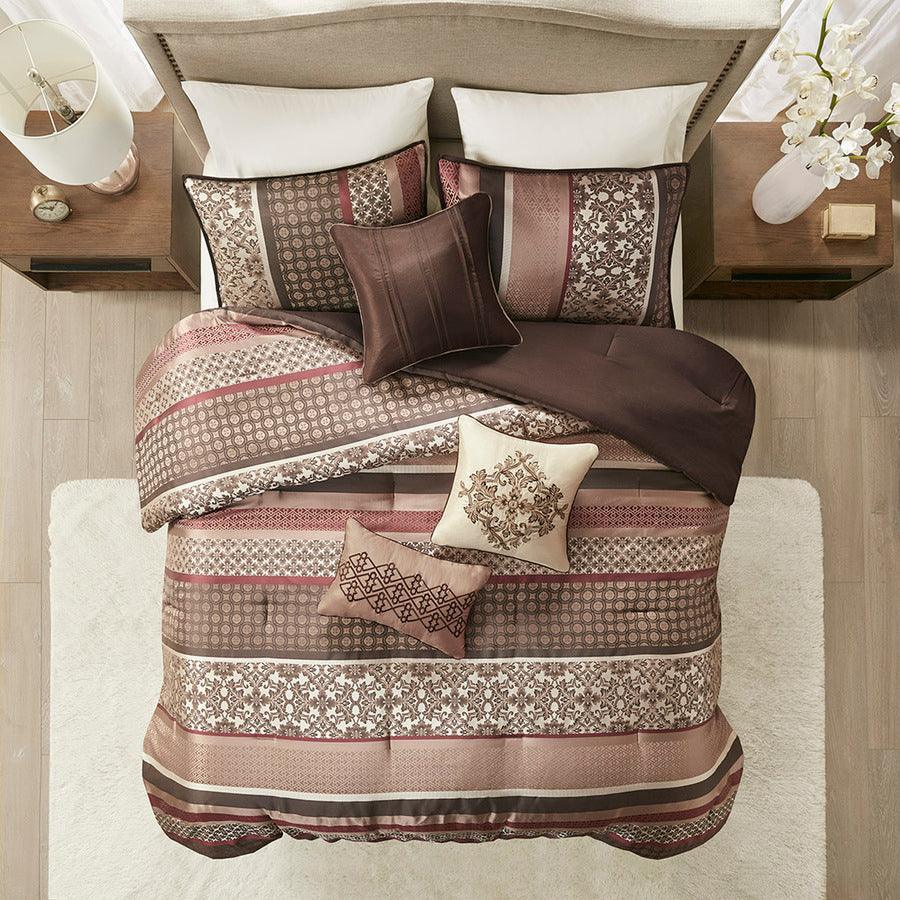 Olliix.com Comforters & Blankets - Princeton 7 Piece Jacquard Comforter Set Red Queen