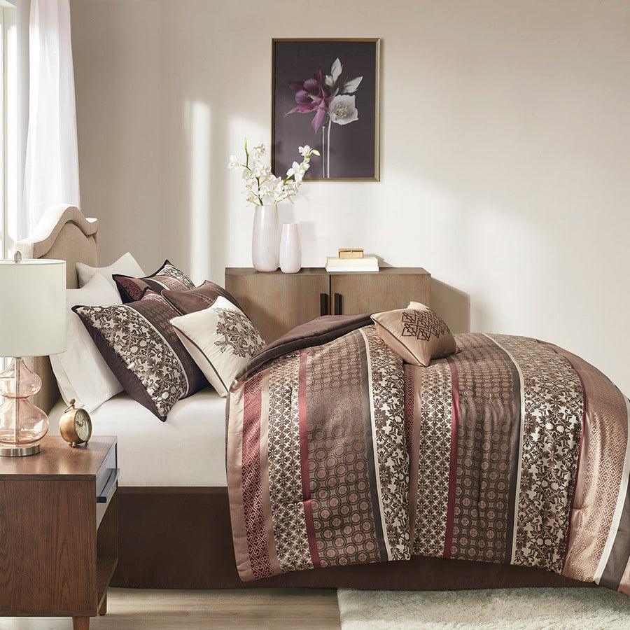 Olliix.com Comforters & Blankets - Princeton 7 Piece Jacquard Comforter Set Red Queen