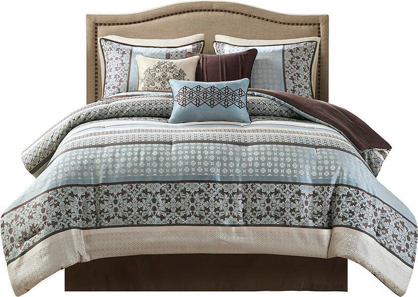 Olliix.com Comforters & Blankets - Princeton King 7 Piece Jacquard Comforter Set Blue
