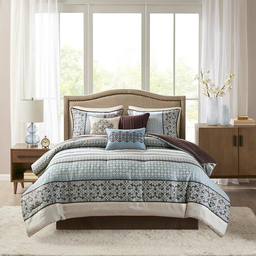 Olliix.com Comforters & Blankets - Princeton King 7 Piece Jacquard Comforter Set Blue