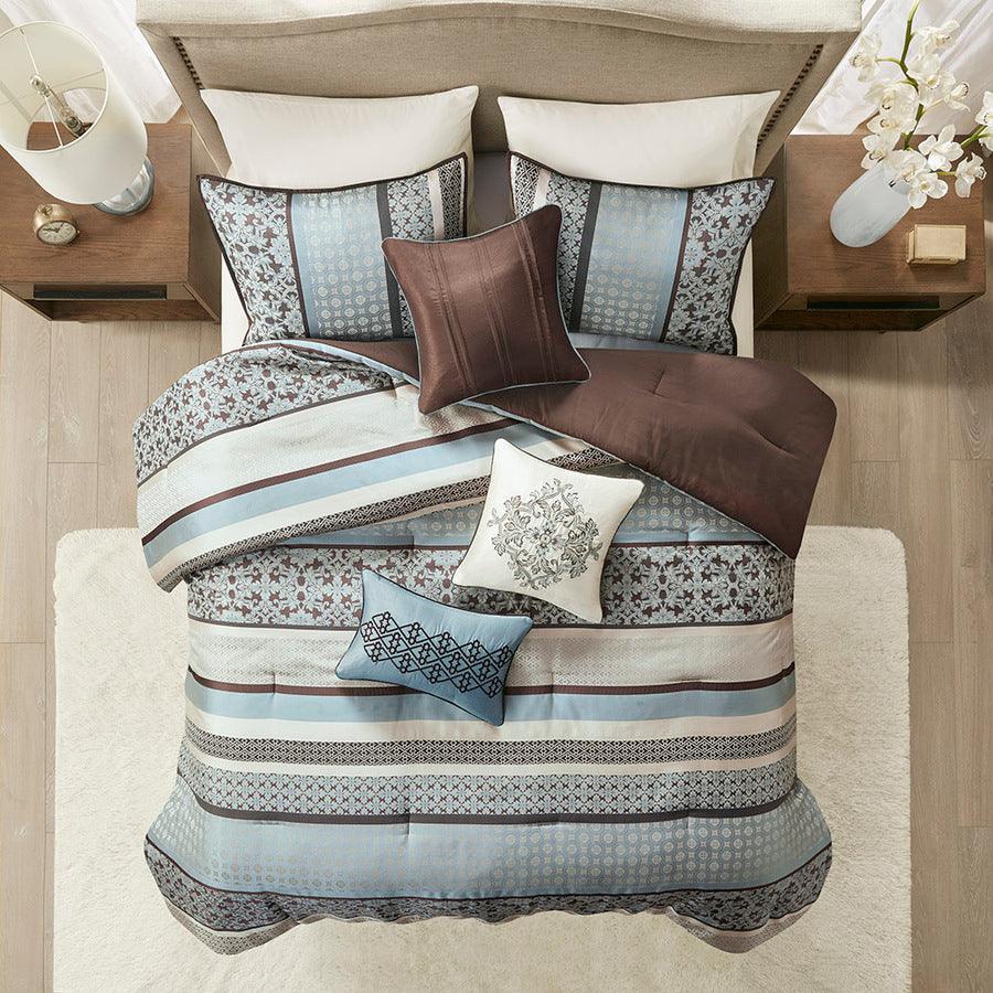 Olliix.com Comforters & Blankets - Princeton King 7 Piece Jacquard Comforter Set Blue