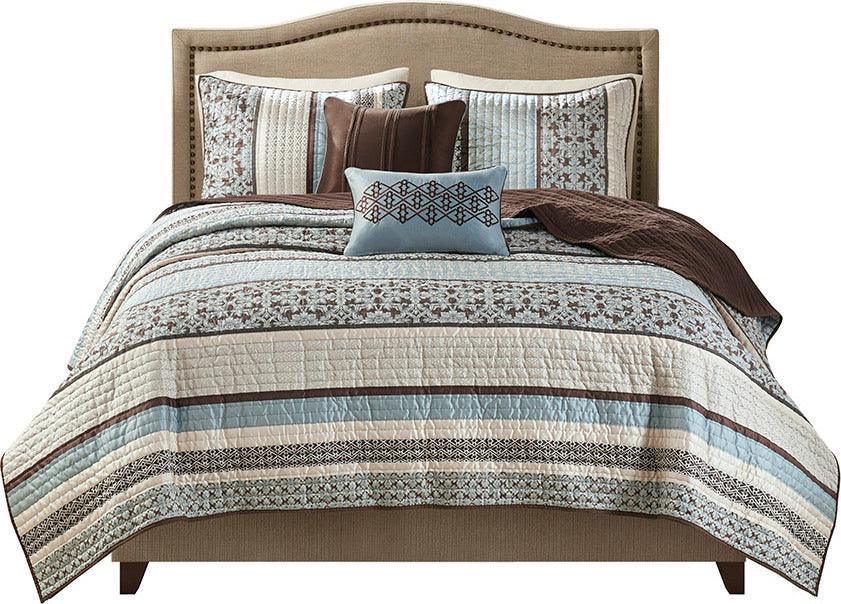 Olliix.com Comforters & Blankets - Princeton King/California King 5 Piece Reversible Jacquard Coverlet Set Blue