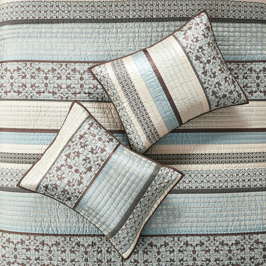 Olliix.com Comforters & Blankets - Princeton King/California King 5 Piece Reversible Jacquard Coverlet Set Blue