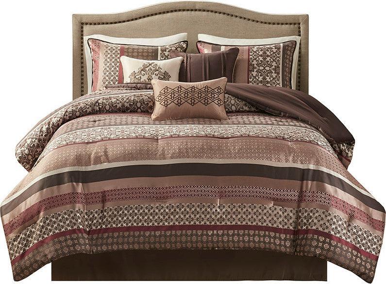 Olliix.com Comforters & Blankets - Princeton Transitional 7 Piece Jacquard Comforter Set Red King