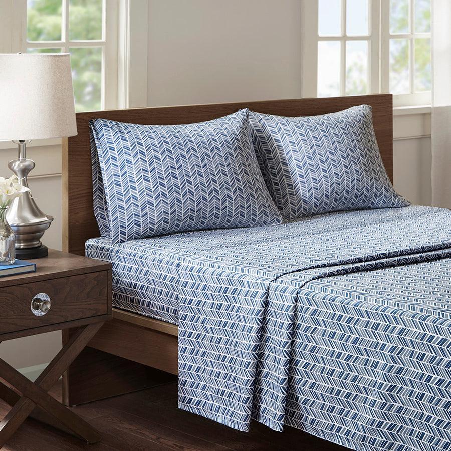 Olliix.com Sheets & Sheet Sets - Printed Microfiber Sheet Set Navy MPE20-472
