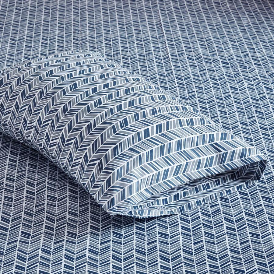 Olliix.com Sheets & Sheet Sets - Printed Microfiber Sheet Set Navy MPE20-472