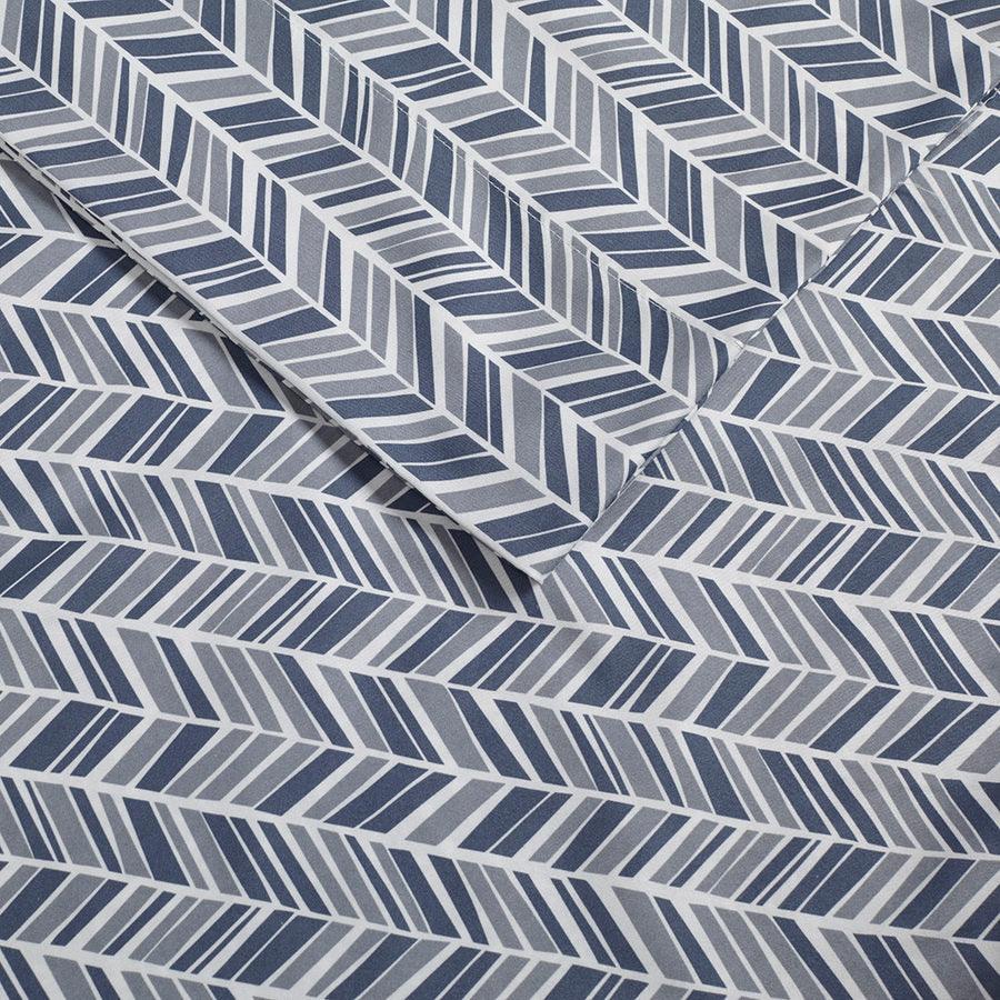 Olliix.com Sheets & Sheet Sets - Printed Microfiber Sheet Set Navy MPE20-472