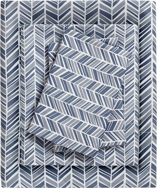 Olliix.com Sheets & Sheet Sets - Printed Microfiber Sheet Set Navy MPE20-472