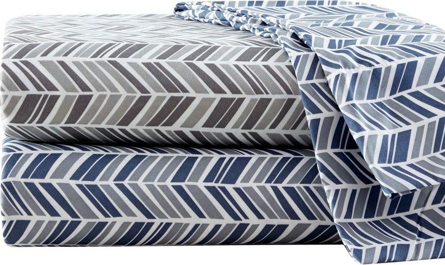 Olliix.com Sheets & Sheet Sets - Printed Microfiber Sheet Set Navy MPE20-472