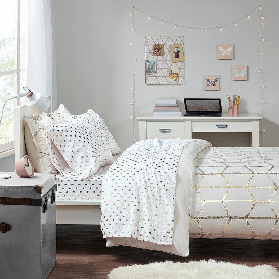 Olliix.com Sheets & Sheet Sets - Printed Sheet Set White|Gold ID20-1472