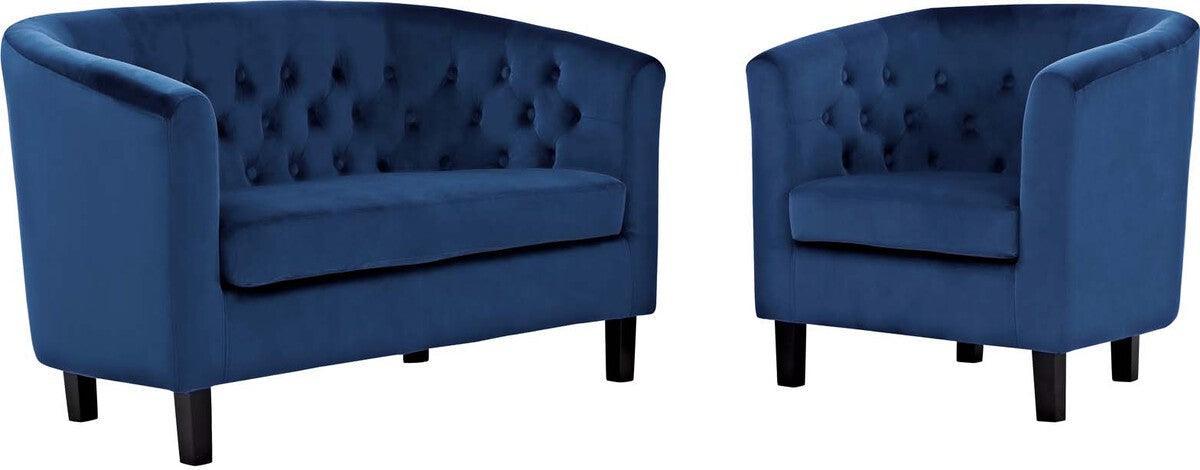 Modway Living Room Sets - Prospect 2 Piece Performance Velvet Loveseat and Armchair Set Navy