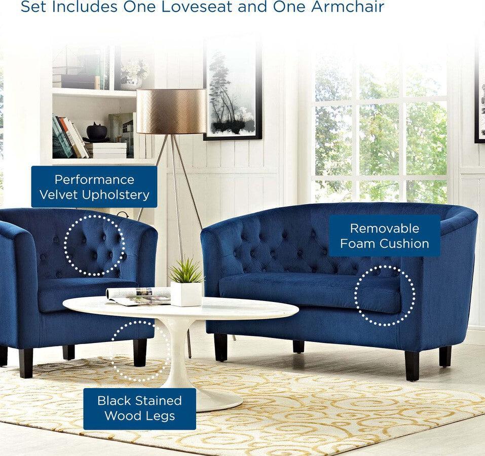 Modway Living Room Sets - Prospect 2 Piece Performance Velvet Loveseat and Armchair Set Navy