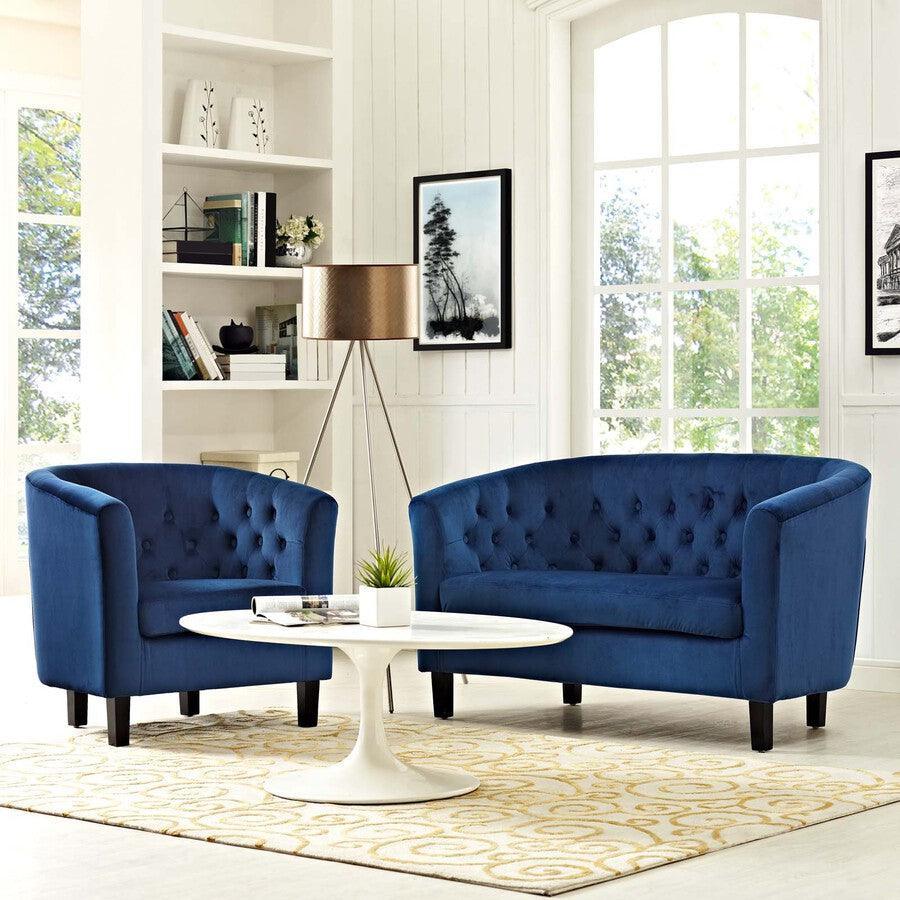 Modway Living Room Sets - Prospect 2 Piece Performance Velvet Loveseat and Armchair Set Navy