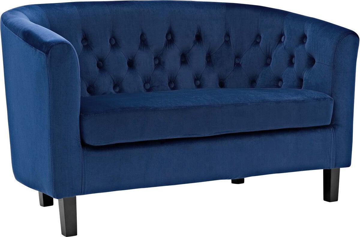 Modway Living Room Sets - Prospect 3 Piece Performance Velvet Loveseat and Armchair Set Navy