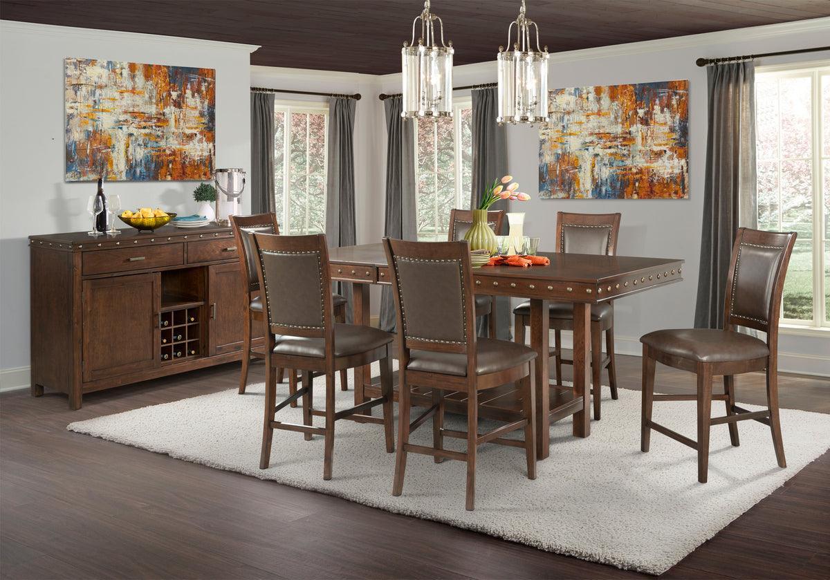 Elements Dining Sets - Pruitt Counter 8PC Dining Set-Table, 6 Counter Side Chairs & Server Walnut