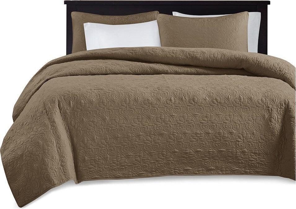 Olliix.com Comforters & Blankets - Quebec Full/Queen Reversible Coverlet Set Mocha